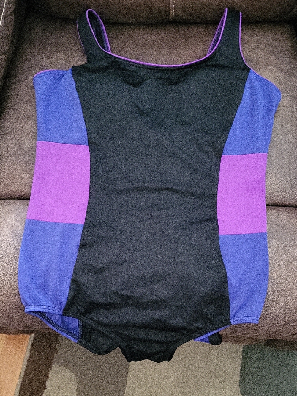 Lands' End Black One-Piece Swimsuit with Purple Trim
